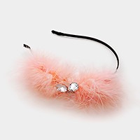 Pom pom fur & crystal headband