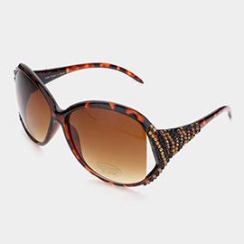 Zebra Pattern Crystal Detail Oversized Sunglasses