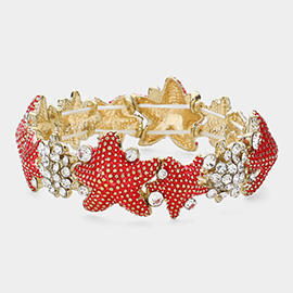 Crystal Textured Metal Starfish Stretch Bracelet