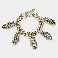Multi Owl Charm Toggle Bracelet