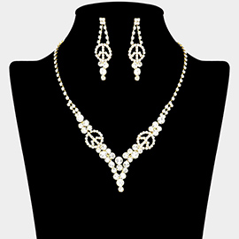 Crystal rhinestone peace symbol necklace