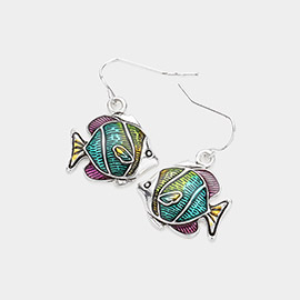 Antique Silver Lacquered Fish Dangle Earrings