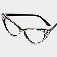 Crystal Cat Eye Clear Lens Sunglasses 
