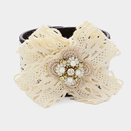 Laced Flower Faux Leather Wrap Snap Bracelet