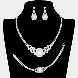 3PCS - Pearl Accented Rhinestone Necklace Jewelry Set