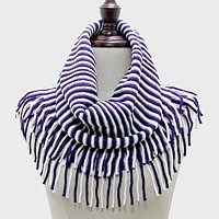 Two Tone Snood Tube Scarf with Fringe