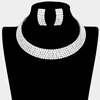 5Rows Crystal Rhinestone Choker Cuff Necklace