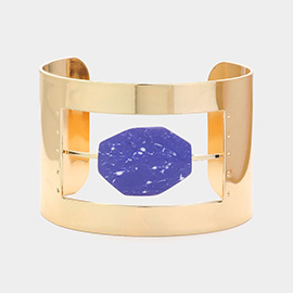 Marble Stone Accented Metal Cage Cuff Bracelet