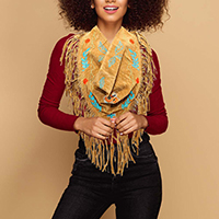 3-Way Day of the Dead Mexican Sugar Skull Suede Fringe Scarf