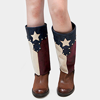 1-Pair Lace up American Flag Leather Boot Toppers