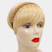 Chevron Patterned Crystal & Metal Chain Fringe Suede Stretch Headband