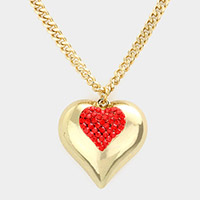 Crystal pave chunky heart pendant necklace