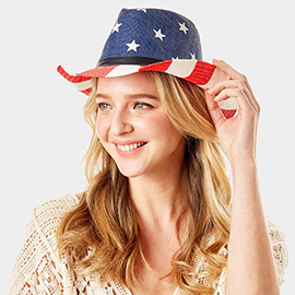 American flag faux leather belt fedora hat