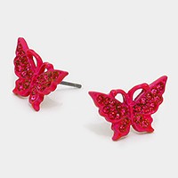 Rhinestone Embellished Butterfly Stud Earrings