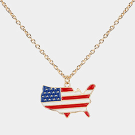 Enamel American Flag America Map Pendant Necklace