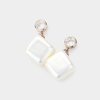 Crystal Cubic Zirconia Cube Pearl Earrings