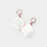 Crystal Cubic Zirconia Cube Pearl Earrings
