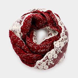 Lace Trimmed Cable Knit Infinity Scarf