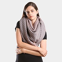 Striped square scarf with frayed edge