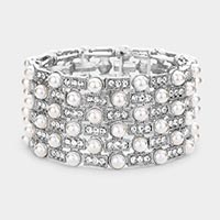 Pearl Embellished Crystal Stretch Evening Bracelet