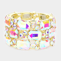 Emerald cut crystal rhinestone stretch bracelet