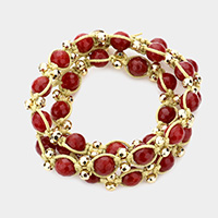 Tied natural stone bead strand wrap bracelet