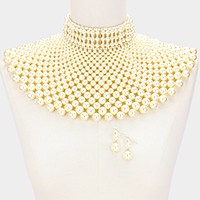 Pearl armor bib choker necklace
