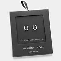 Secret box _ Sterling silver dipped crystal horseshoe stud earrings