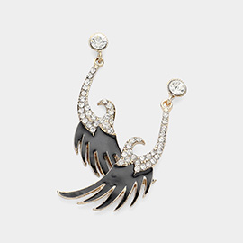 Lacquered rhinestone wings earrings