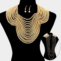 Draped multi-strand pearl bib necklace