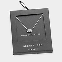 Secret box _ White gold dipped CZ elephant pendant necklace