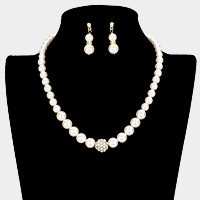 Pave Ball & Pearl Strand Necklace