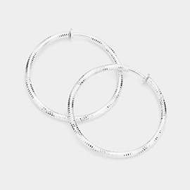 1.75 Inch Textured Metal Clip On Hoop Earrings