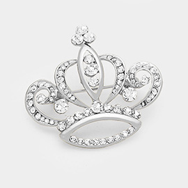 Stone Embellished Crown Pin Brooch