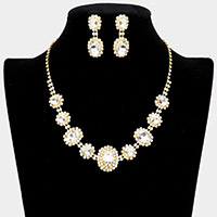 Oval Stone Accented Rhinestone Trimmed Necklace