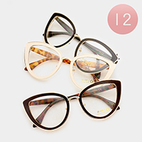 12 PCS - Oversized Metal Frame Clear Lense Sunglasses
