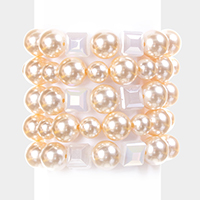5 Layers Pearl Cube Stack Stretch Bracelet
