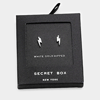 Secret Box _ White Gold Dipped Lightning Stud Earrings