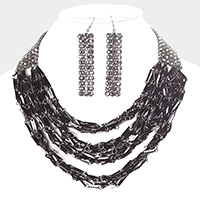 Crystal Stone Chain Layered Bib Necklace
