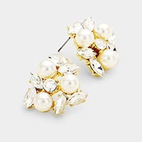 Pearl Oval Glass Crystal Cluster Earrings