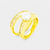 2PCS Gold Plated CZ Round Stone Detail Ring