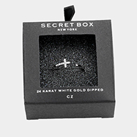 Secret Box _ 24k White Gold Dipped CZ Cross Ring