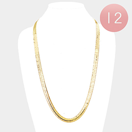 12 PCS - Gold Plated Superflex Herringbone Chain Necklaces