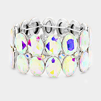 Glass Crystal Oval Stone Cluster Stretch Bracelet