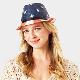 American Flag Faux Leather Belt Fedora Hat