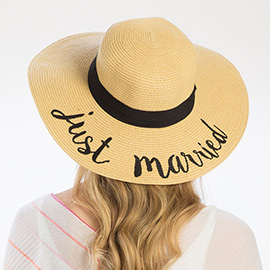 'Just Married' Embroidery Straw Floppy Sun Hat