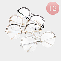 12PCS - Oversized Clear Round Lens Sunglasses