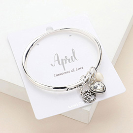 'Innocence & Love' April Heart Birthday Stone Charm Bracelet
