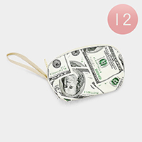12PCS - 100Dollar Pattern Print Pouch Bags