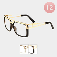 12PCS - Oversized Gold Frame Detail Clear Lens Sunglasses